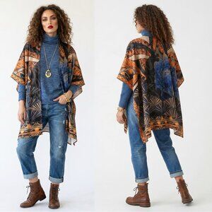 Chico's Blue & Multicolor ULTRA-SUEDE Faux Suede Wrap Oversized Ruana| OSFM